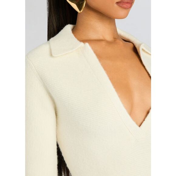 NEW SEROYA Clara Knit Mini Dress Small Eggshell $278 Cream Ribbed Knit Flared - Picture 5 of 11
